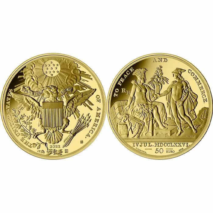 Pièce France - Monnaie de Paris Le Sceau des États-Unis - Grandes Dates de l'Humanité - 50 Euros Or BE FRANCE 2022 (MDP)