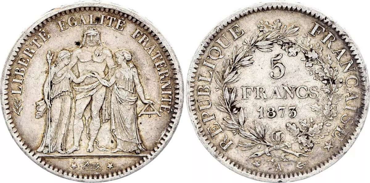 Pièce France 5 Francs Hercule - IIIème République - 1873 A Paris - Argent