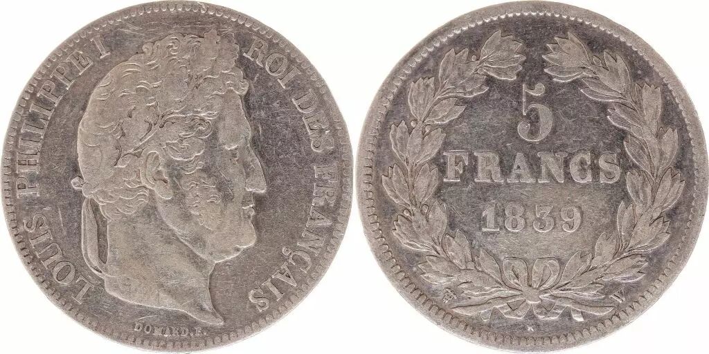 Pièce France 5 Francs Louis-Philippe 1er - 1839 W Lille