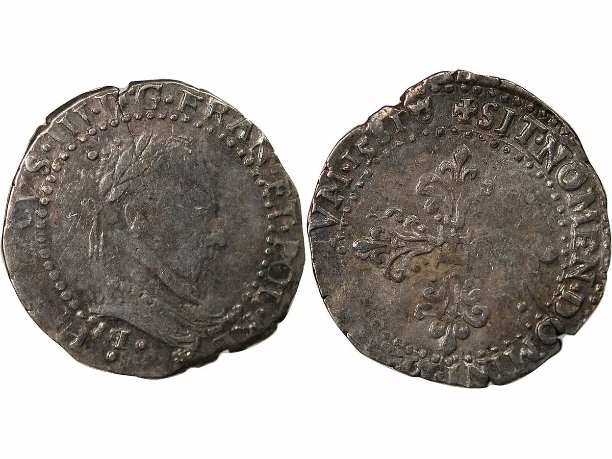 Pièce France HENRI III - 1/2 FRANC AU COL PLAT 1581 I LIMOGES