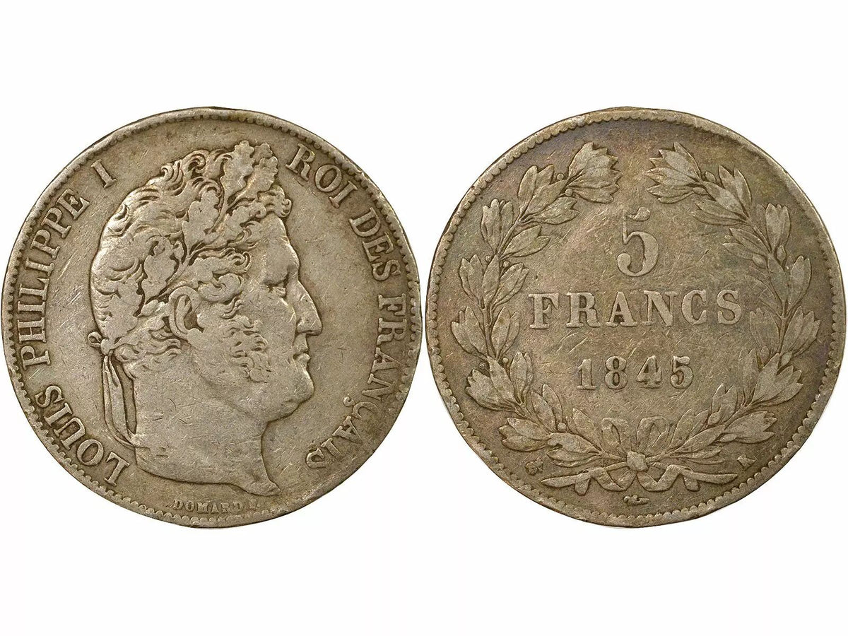 Pièce France Louis Philippe I - 5 Francs Argent, Tr. en relief - 1845 K Bordeaux