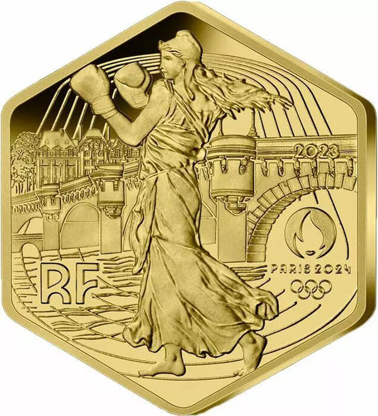 Pièce France - Monnaie de Paris Jeux Olympiques PARIS 2024 - 250 Euros OR FRANCE 2023 - La Semeuse - pièce hexagonale