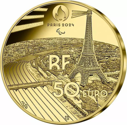 Pièce France - Monnaie de Paris Jeux Paralympiques PARIS 2024 - 50 Euros OR BE FRANCE 2023 - Basket Fauteuil - COLLECTION SPORT (11/15