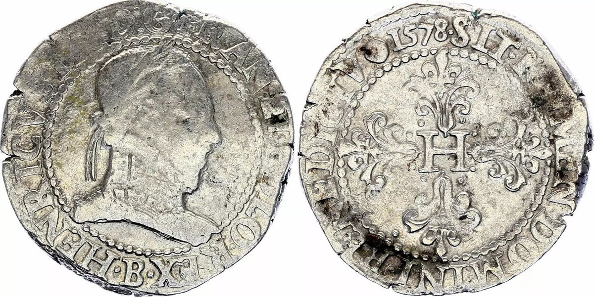 Pièce France Franc, Henri III  Col Plat - 1578 - B Rouen - Argent - TTB