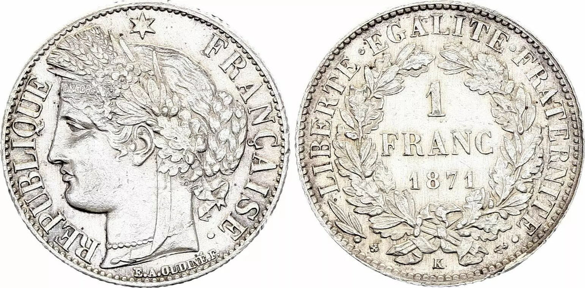 Pièce France 1 Franc Ceres - Gouvernement National -1871 K Bordeaux
