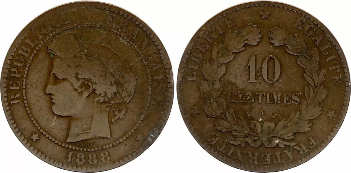 Pièce France 10 Centimes Cérès - 3ème république - 1888 A Paris