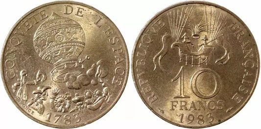 Pièce France 10 Francs Conquête de l'Espace - Mongolfière - 1983