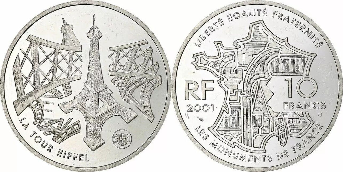 Pièce France 10 Francs Tour Eiffel - 2001 - Argent - Avec boite et certificat - Frappe BE