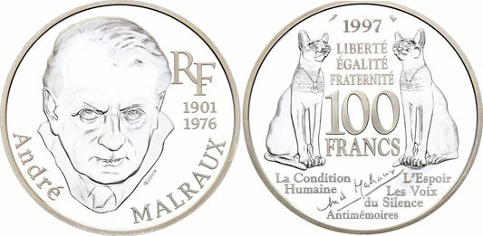Pièce France 100 Francs André Malraux - 1997 - Argent - Avec boite et sans certificat - Frappe BE