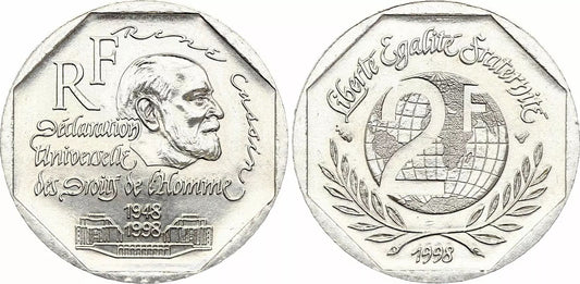 Pièce France 2 Francs René Cassin - Droits de l'Homme 1998