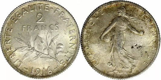 Pièce France 2 Francs Semeuse - 1916 - Argent
