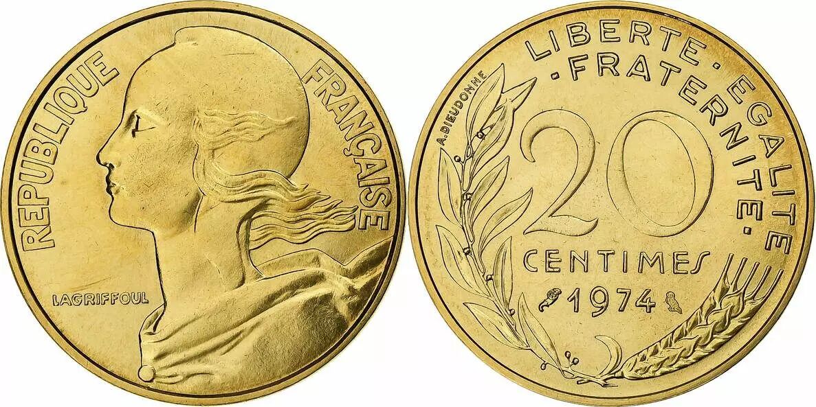 Pièce France 20 Centimes Marianne - 1974 - issu de coffret FDC
