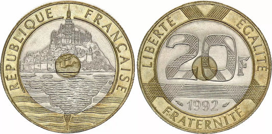 Pièce France 20 Francs Mont Saint-Michel - 1992 - Bimetal