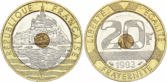 Pièce France 20 Francs Mont Saint-Michel - 1993 - Bimetal