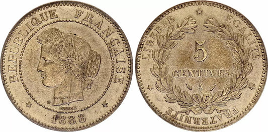 Pièce France 5 Centimes, Céres - 1888 A