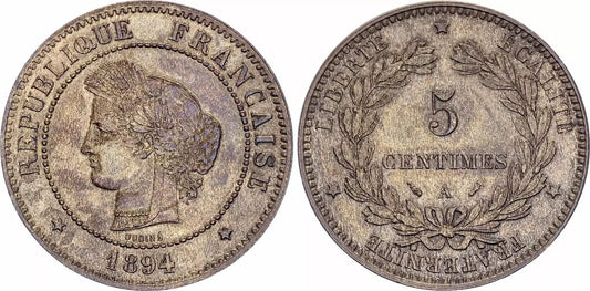 Pièce France 5 Centimes, Céres - 1894 A