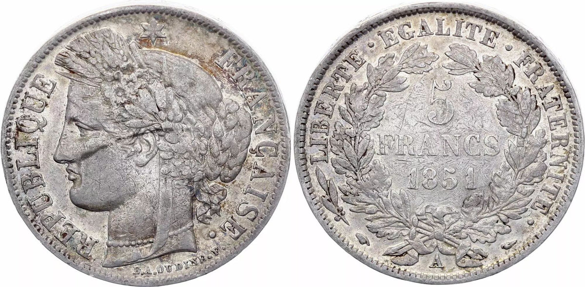 Pièce France 5 Francs Cérès - IIe Republique - 1851 A Paris - Argent