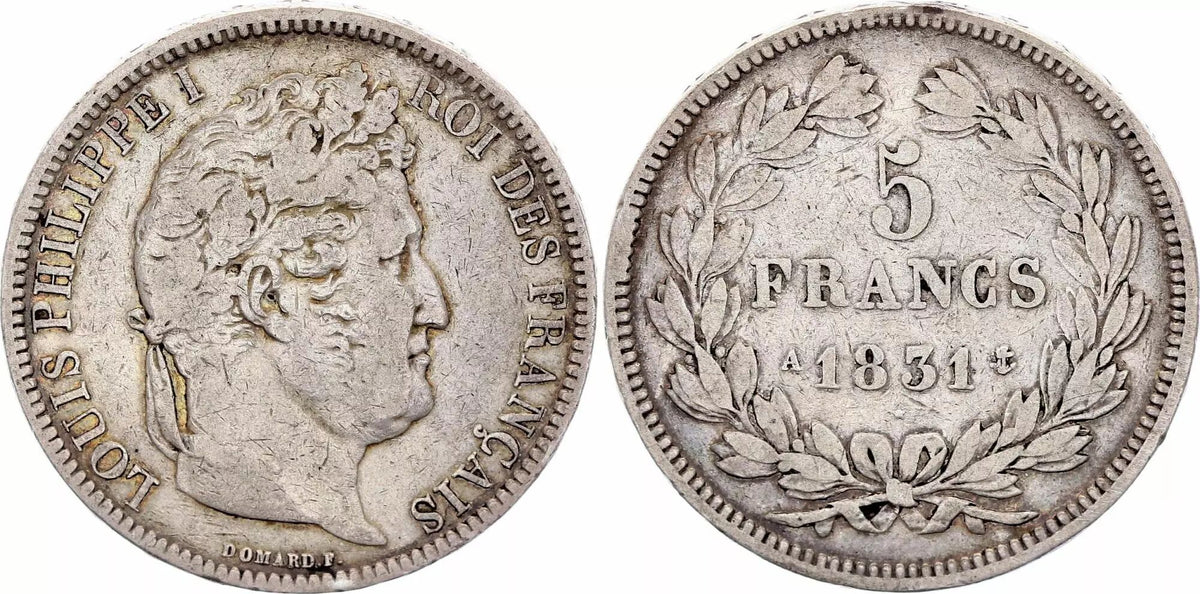 Pièce France 5 Francs Louis-Philippe I  - 1831 A Paris - Argent - Tranche en relief