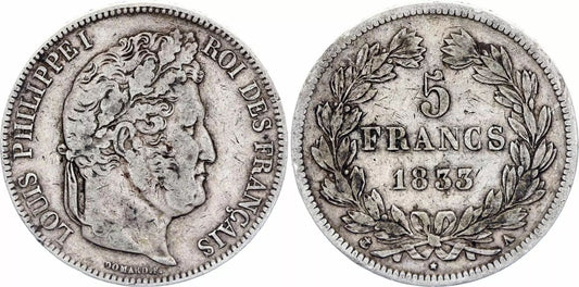 Pièce France 5 Francs Louis-Philippe I  - 1833 A Paris - Argent