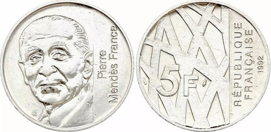 Pièce France 5 Francs Pierre Mendes France - 1992