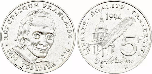Pièce France 5 Francs Voltaire - 1994