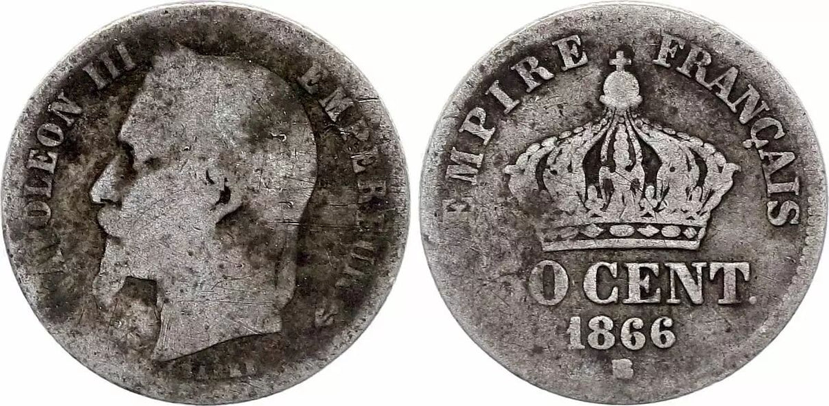 Pièce France 50 Centimes Napoléon III Tête Laurée - 1866 BB Strasbourg Argent