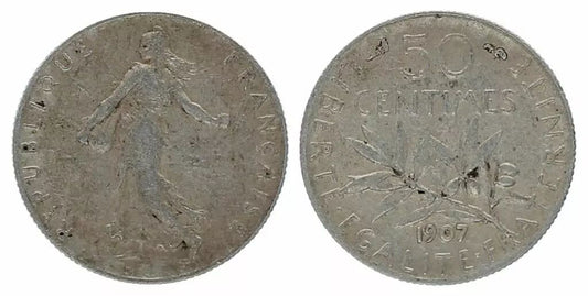 Pièce France 50 Centimes Semeuse - 1907 - Argent
