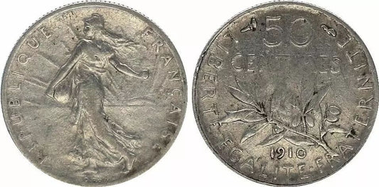 Pièce France 50 Centimes Semeuse - 1910 - Argent