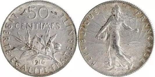 Pièce France 50 Centimes Semeuse - 1916 - Argent