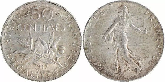 Pièce France 50 Centimes Semeuse - 1917 - Argent