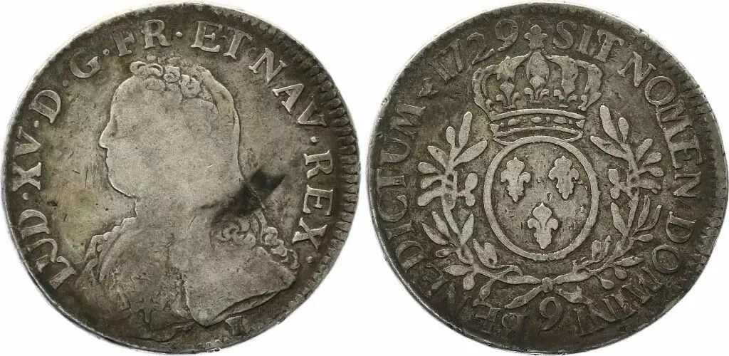 Pièce France Ecu Louis XV aux branches d'olivier - 1729 9