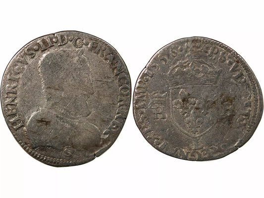 Pièce France HENRI II - 1/2 TESTON A LA TETE NUE, 1er TYPE 1556 L BAYONNE