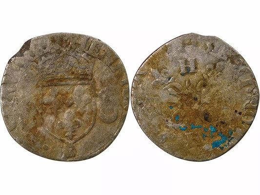 Pièce France HENRI II - DOUZAIN AUX CROISSANTS - 1551 B ROUEN