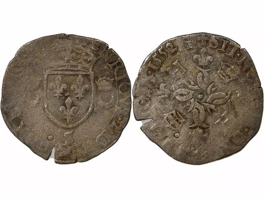 Pièce France HENRI II - DOUZAIN AUX CROISSANTS - 1552 S TROYES