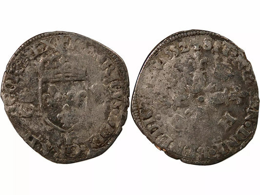 Pièce France HENRI II - DOUZAIN AUX CROISSANTS - 1552 T NANTES