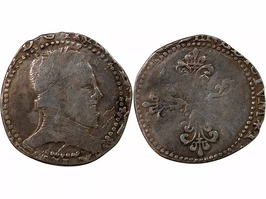 Pièce France HENRI III - 1/2 FRANC AU COL PLAT (1578) H LA ROCHELLE