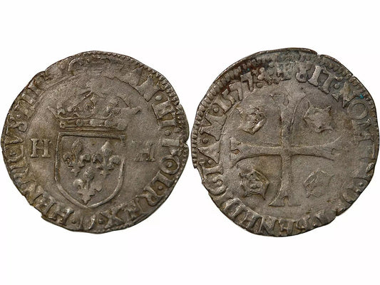 Pièce France HENRI III - DOUZAIN AUX DEUX H, 1er TYPE - 1577 D LYON