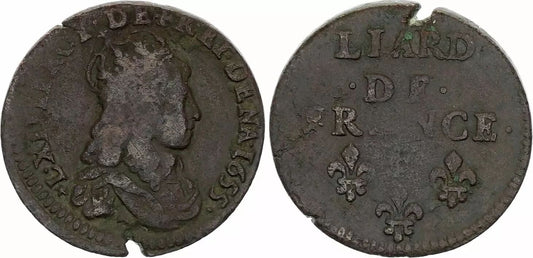 Pièce France Liard de France au buste juvénile - Louis XIV - 1653 E - Meung sur Loire