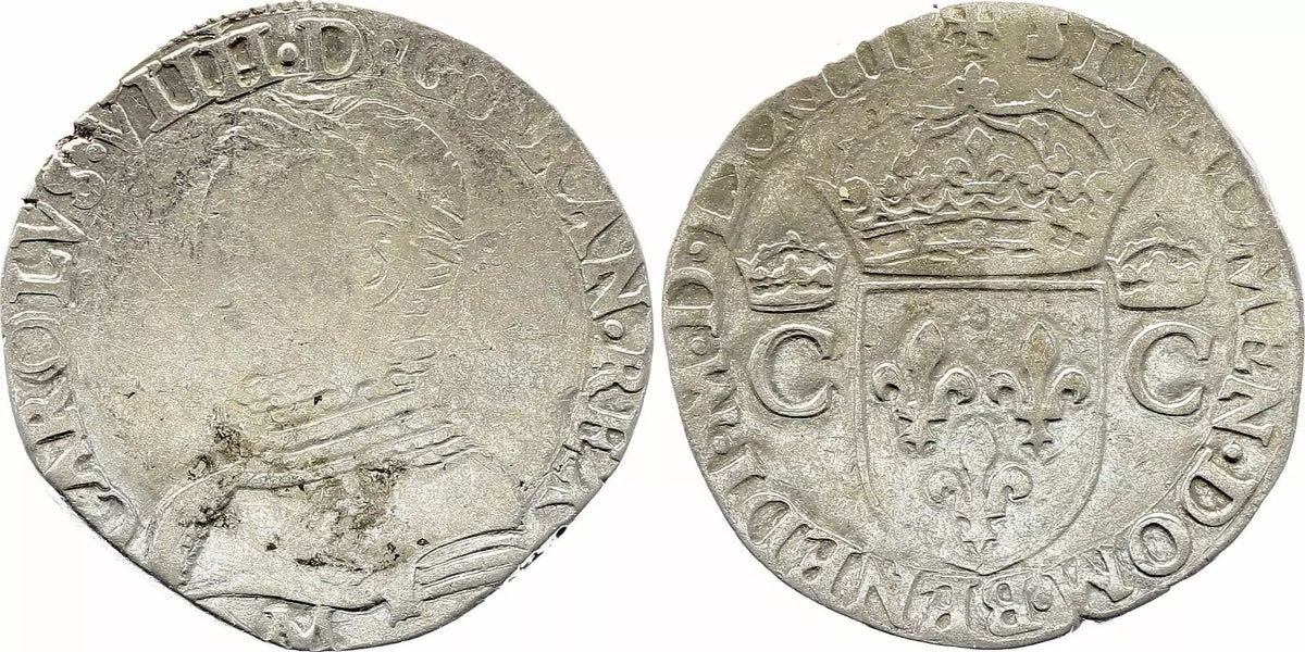 Pièce France Teston Charles IX - 1573 M Toulouse - Argent - 2 ème type - TB